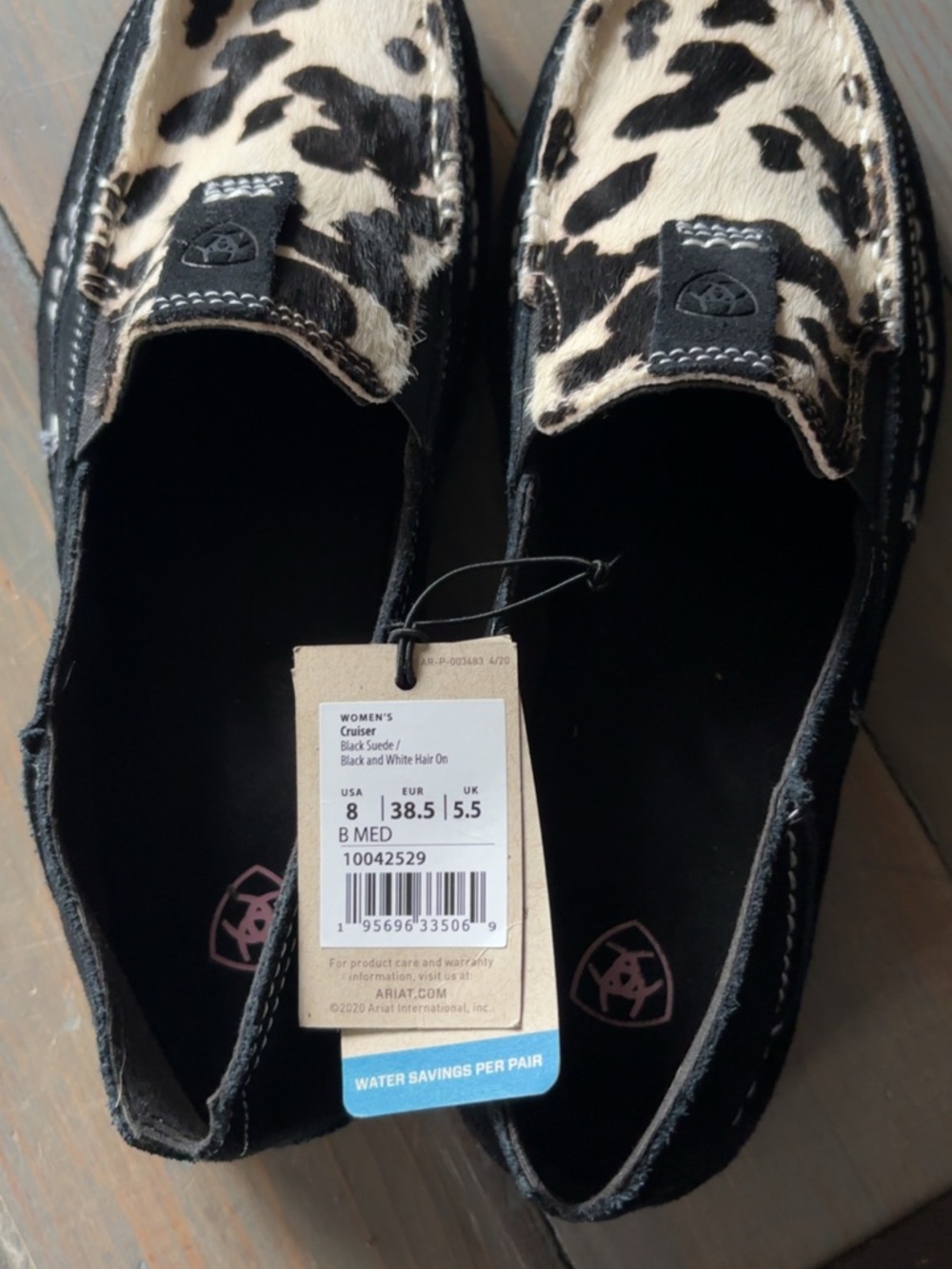 Ariat Cow Print Slip-On Loafers - Black & Cream - Picture 2 of 2